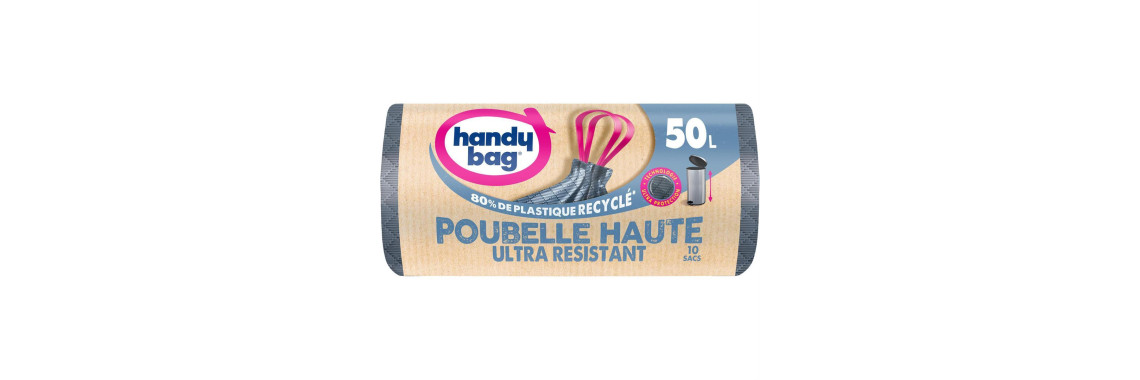 Sac Poubelle Handy Bag Ultra Résistant 50L Rouleau 30 Sacs